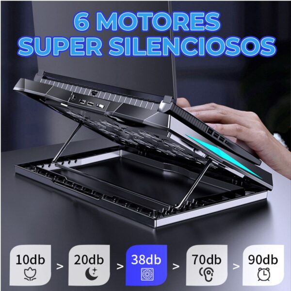 Base Enfriadora 6 Ventiladores USB para Laptop de 12 a17 Pulgadas Rendimiento sin Calor