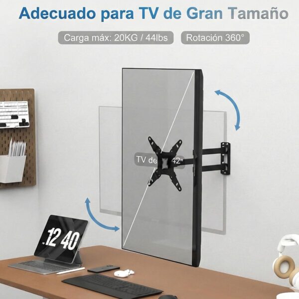 Soporte TV Pared 13 a 43 Pulgadas Giratorio Extensible Instalación Segura y Ángulo Ideal