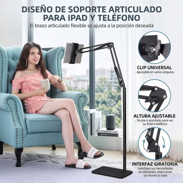 Soporte de Suelo Ajustable 360° para Tablet y Celular 135 cm Comodidad Total en Uso Diario