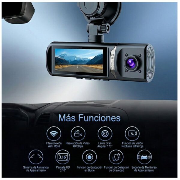 Dash Cam Camara 4K 3 Canales GPS + WiFi 5GHz Evidencia Total y Seguridad en Carretera
