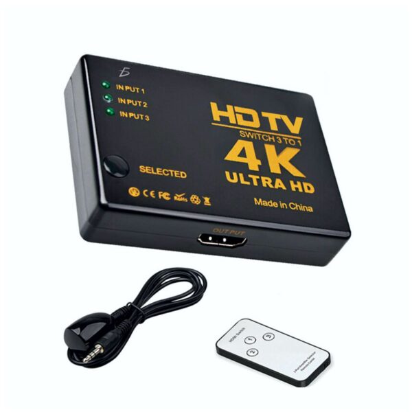 Switch HDMI 4K 3 Puertos con Control Remoto  Conecta Consolas y PC en una Sola Pantalla
