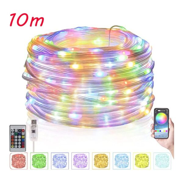 Tira Cadena de Luces LED RGB 10m con Control y App Bluetooth Alimentacion USB