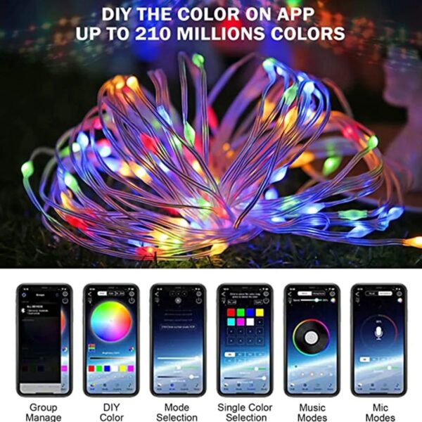 Tira Cadena de Luces LED RGB 10m con Control y App Bluetooth Alimentacion USB