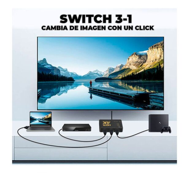 Switch HDMI 4K 3 Puertos con Control Remoto  Conecta Consolas y PC en una Sola Pantalla