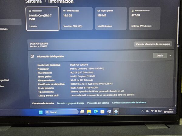 Laptop Dell Pro 14 Ultra 7, 16gb Ram, Ssd 512gb, 14 FHD (Reacondicionado)