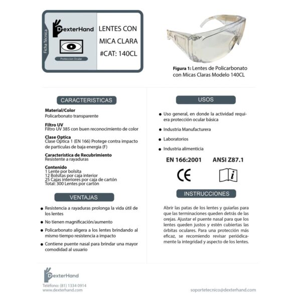 Lentes de Seguridad Dexterhand 140CL  Protección Confortable y Resistente