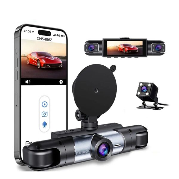 Dash Cam 4 Cámaras 1080P Full HD  Evidencia Total con WiFi y Modo Estacionamiento