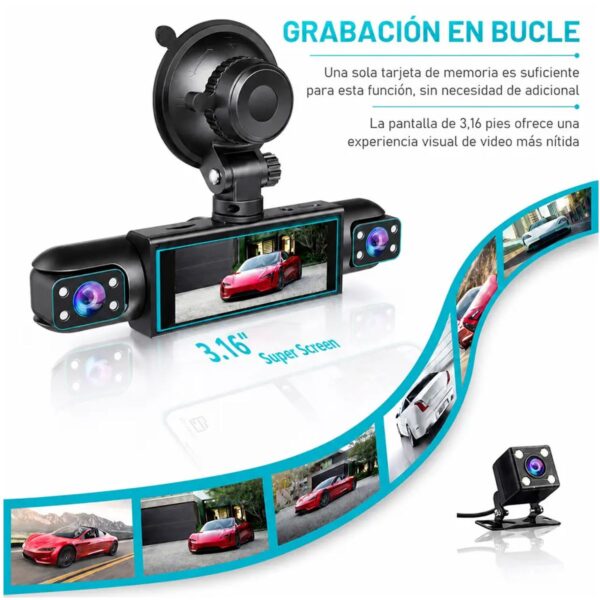 Dash Cam 4 Cámaras 1080P Full HD  Evidencia Total con WiFi y Modo Estacionamiento
