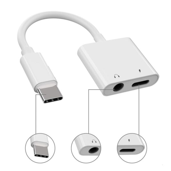 Cable Adaptador 2 en 1 Tipo C a Jack 3.5mm  Carga y Audio Simultáneos