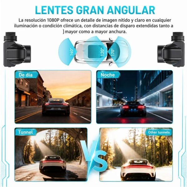 Dash Cam 4 Cámaras 1080P Full HD  Evidencia Total con WiFi y Modo Estacionamiento