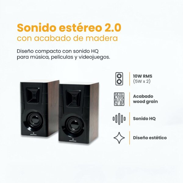 Perfect Choice Bocinas para Computadora Acabado de Madera  Sonido 2.0 Claro y Elegante