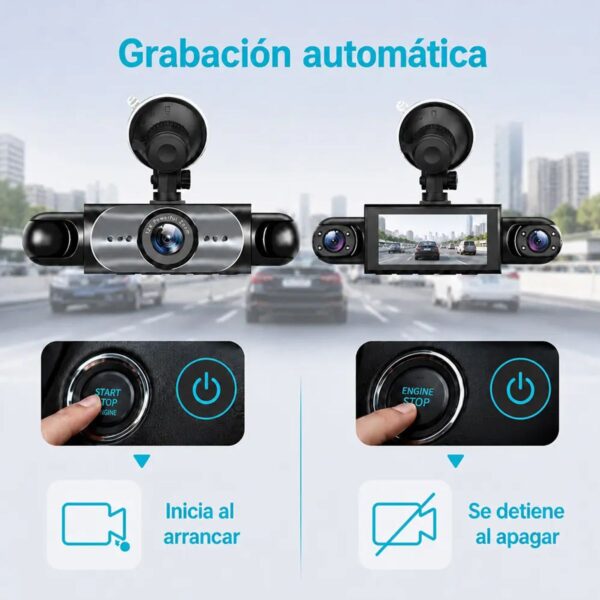 Dash Cam 4 Cámaras 1080P Full HD  Evidencia Total con WiFi y Modo Estacionamiento