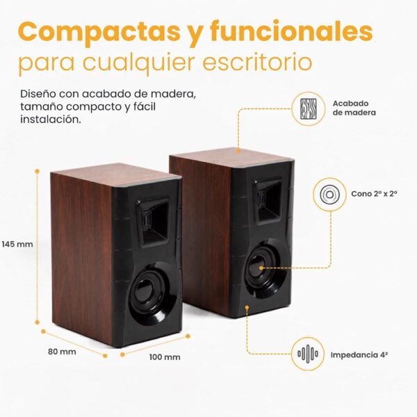 Perfect Choice Bocinas para Computadora Acabado de Madera  Sonido 2.0 Claro y Elegante