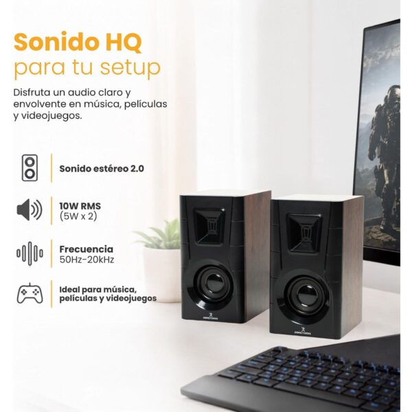 Perfect Choice Bocinas para Computadora Acabado de Madera  Sonido 2.0 Claro y Elegante