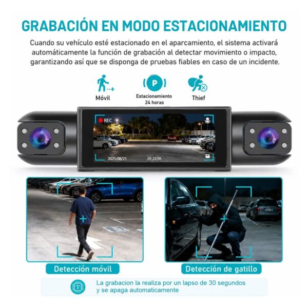 Dash Cam 4 Cámaras 1080P Full HD  Evidencia Total con WiFi y Modo Estacionamiento