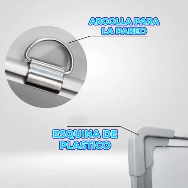 Pizarron Magnetico Blanco Doble Cara de 40x60 cm con Argollas de Montaje para Pared