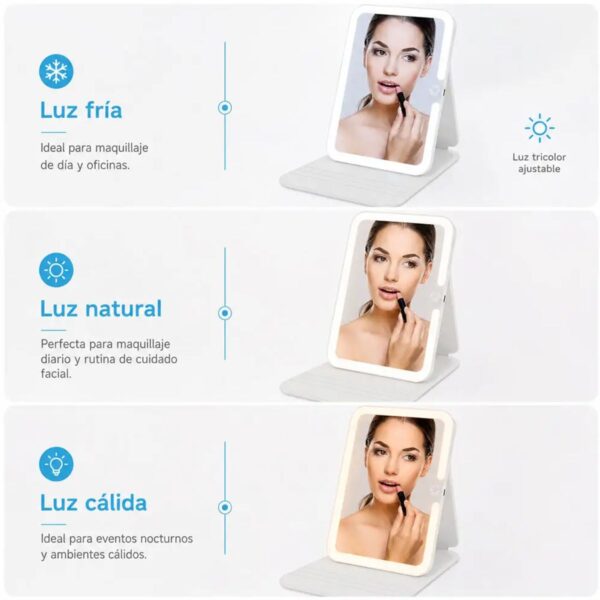Espejo de Tocador Plegable con Iluminación LED de 3 Tonos de Luz y Ángulo Ajustable